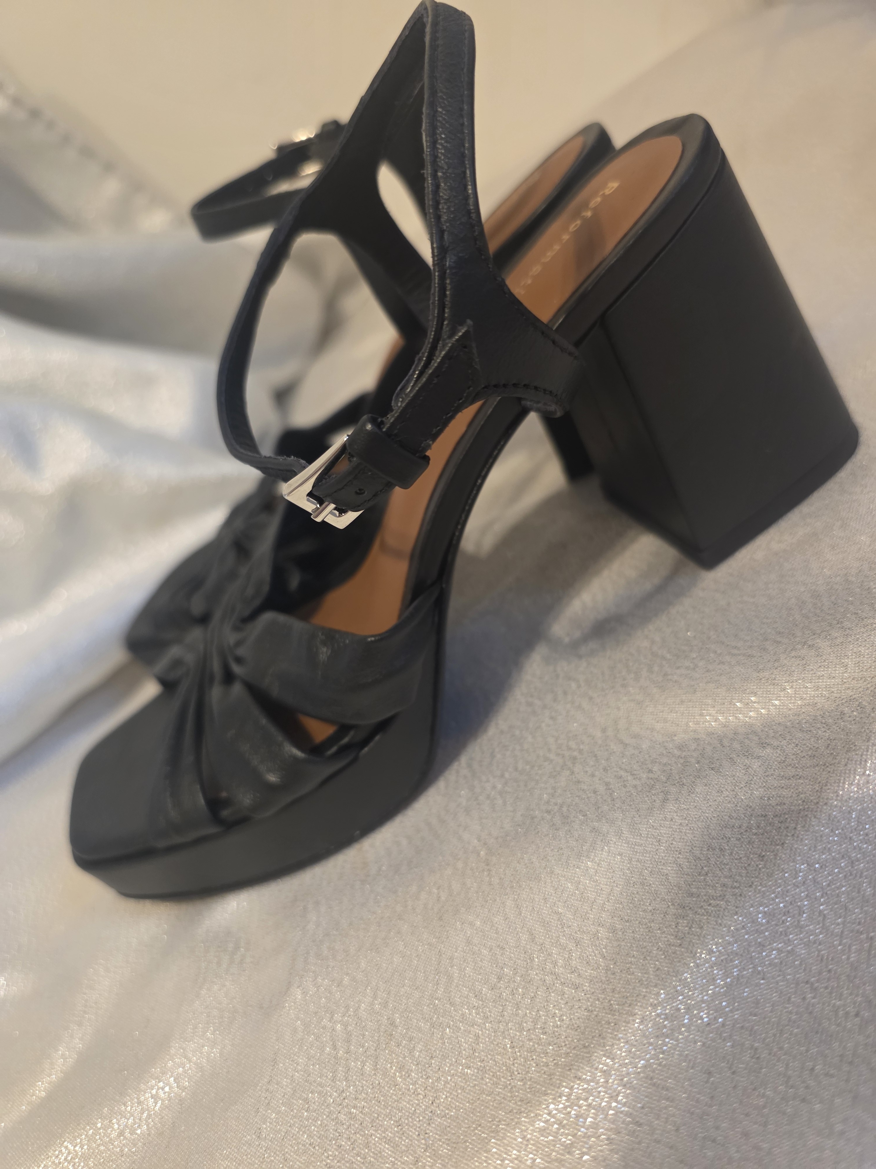 Reformation Black Leather Platform Heeled Sandals Size 7.5 New